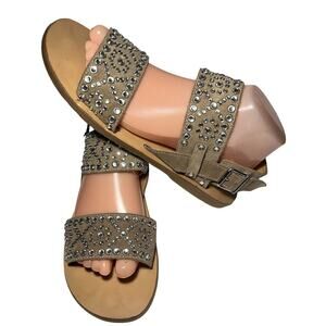 Barbara Barbieri Sandals Womens Sz 9.5 Rhinestone Italy Taupe Suede Flat…